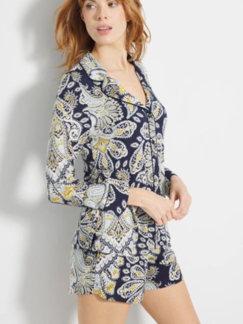 NWT Soma Long-Sleeve Notch Top & Short Pj Set
